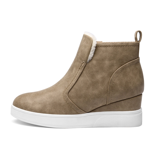 Hidden Heel Platform Wedge Booties - TAUPE PU - 2